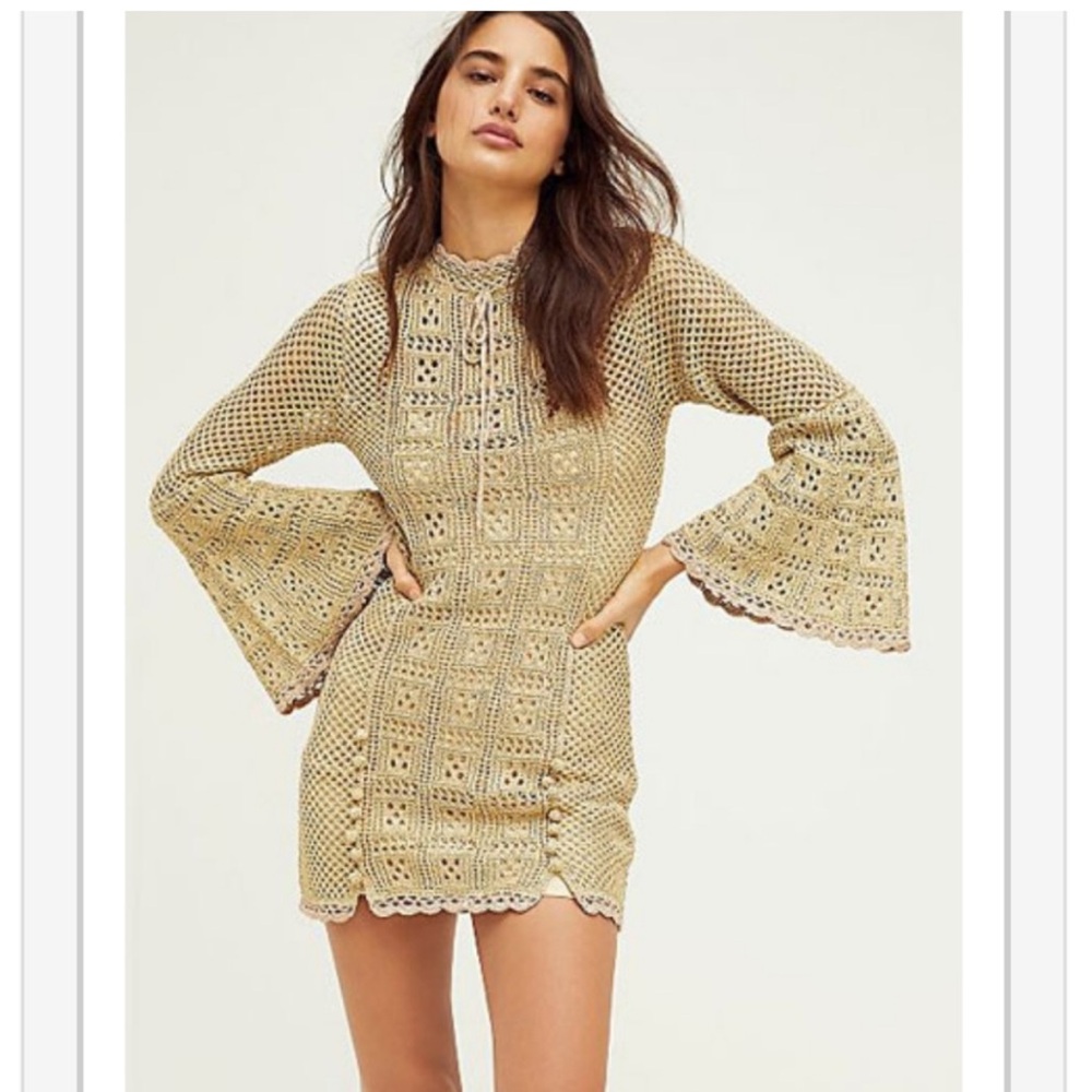 Alice McCall Gold Crochet Mini Dress
